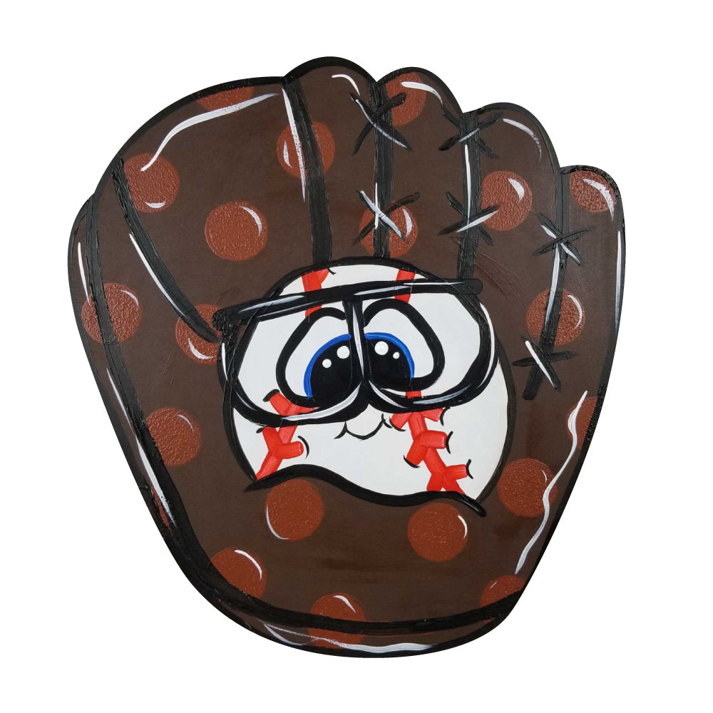 Design By Line Glove MDF Cutout Baseball with glasses - Unfinished For DIY