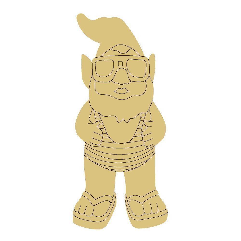 Design By Line Gnome MDF Cutout With Sunglasses Bathing Suit And Sandals - Unfinished For DIY