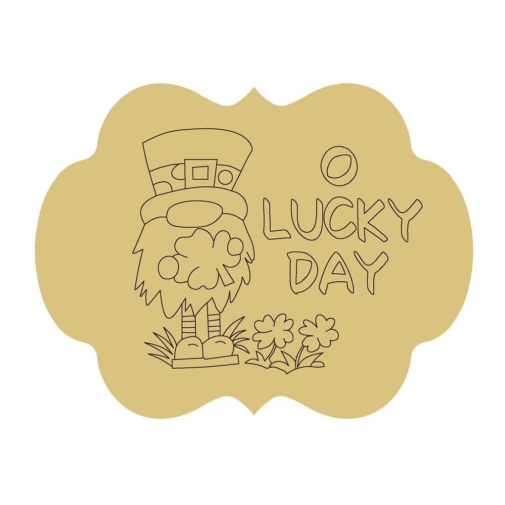 Design By Line Plaque MDF Cutout Lucky Day Leprechaun With Clover - Unfinished For DIY