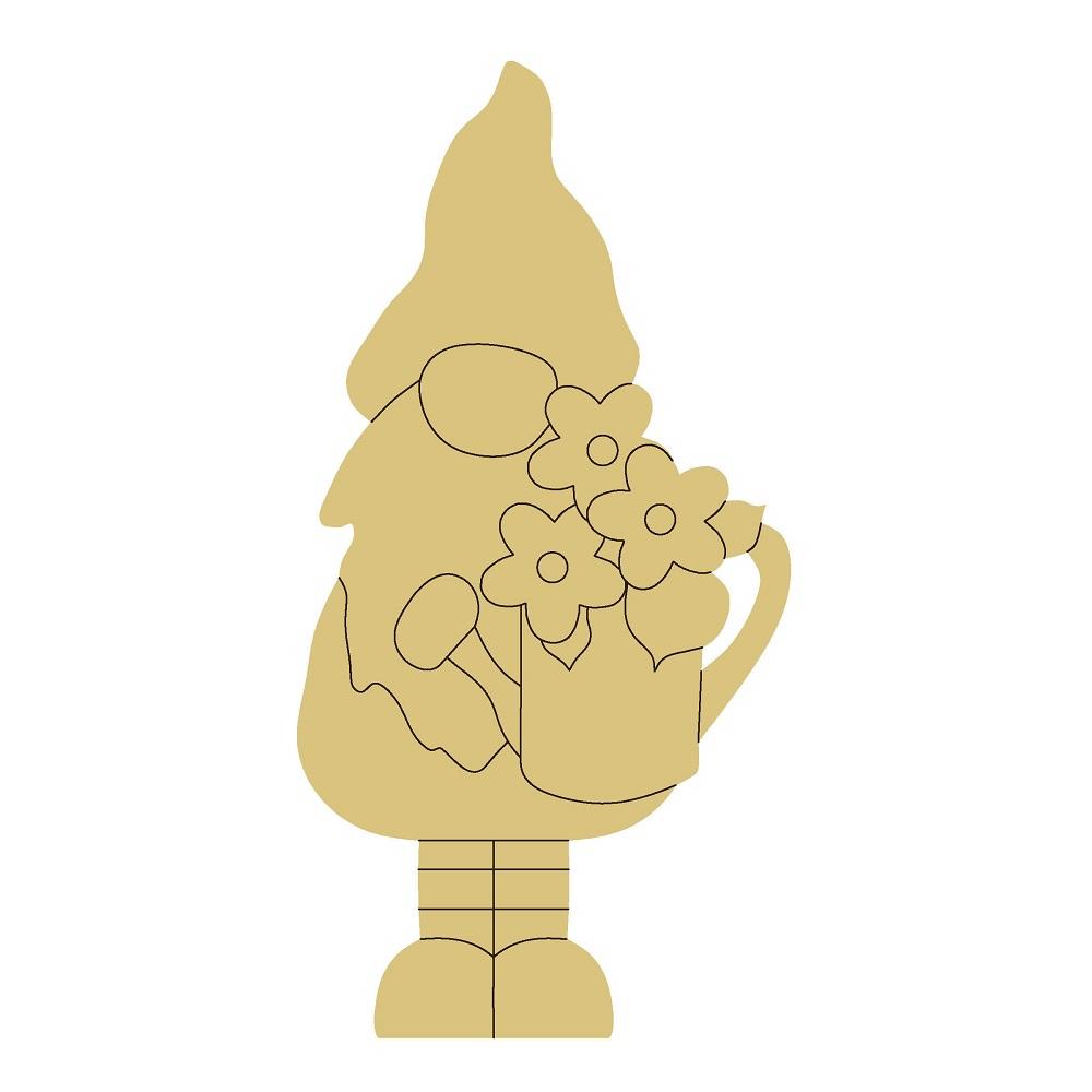 Design By Line Gnome MDF Cutout Watering Can With Flowers - Unfinished For DIY