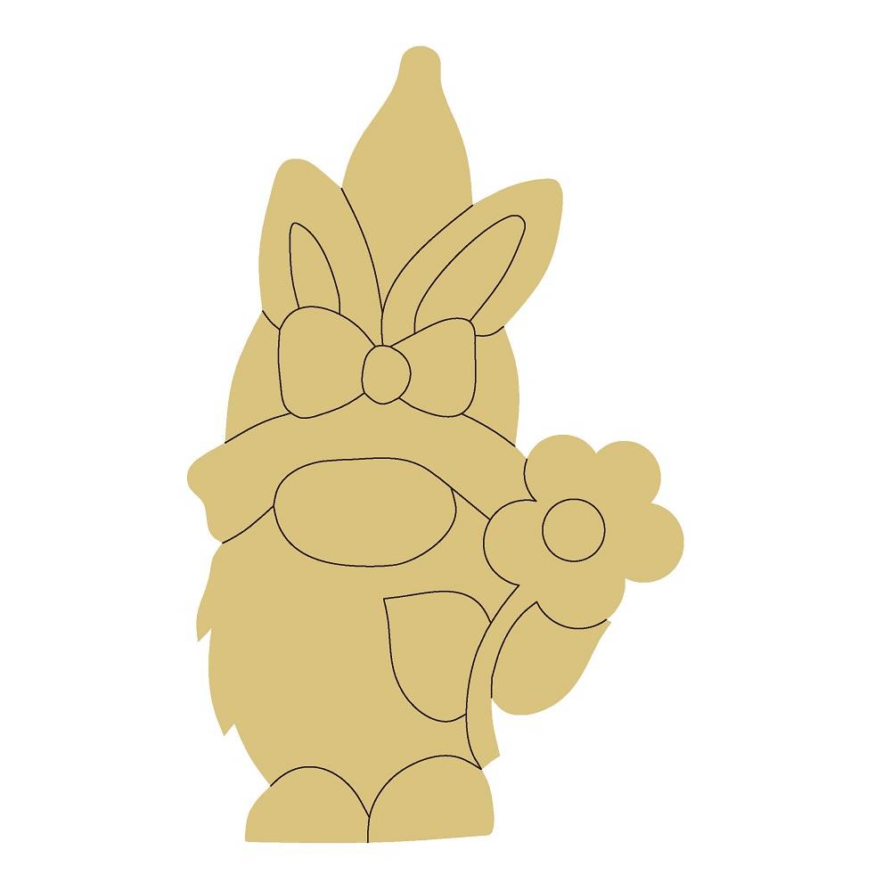 Design By Line Gnome Silhouette MDF Cutout With Bow And Flower - Unfinished For DIY