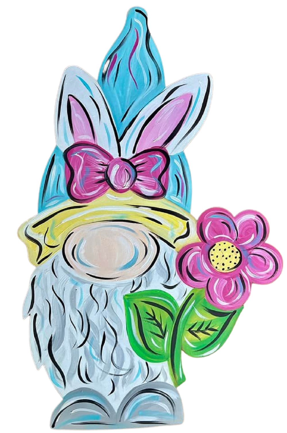 Design By Line Gnome Silhouette MDF Cutout With Bow And Flower - Unfinished For DIY