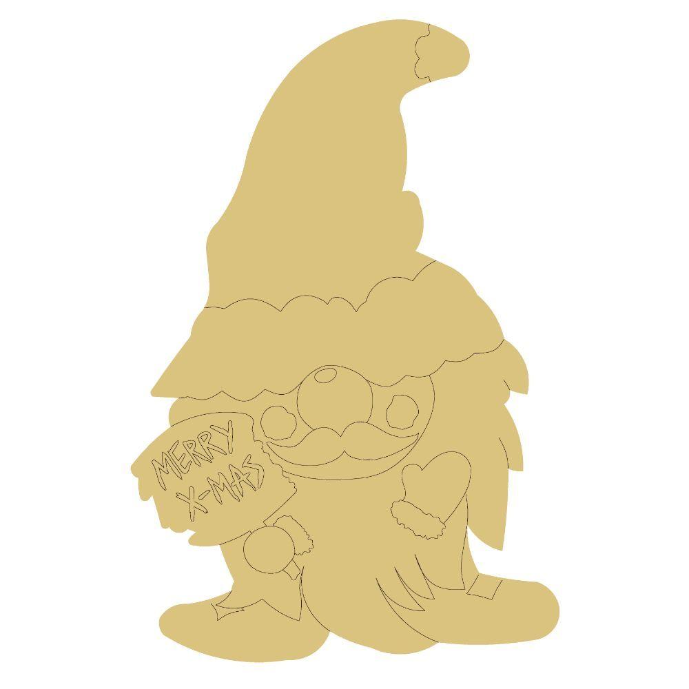 Design By Line Sitting Gnome MDF Cutout Merry X-Mas - Unfinished For DIY