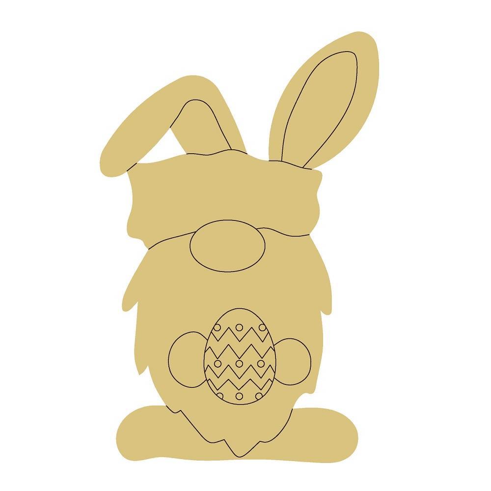 Design By Line Rabbit Gnome MDF Cutout Easter Bunny With Zigzag Egg Pattern - Unfinished For DIY