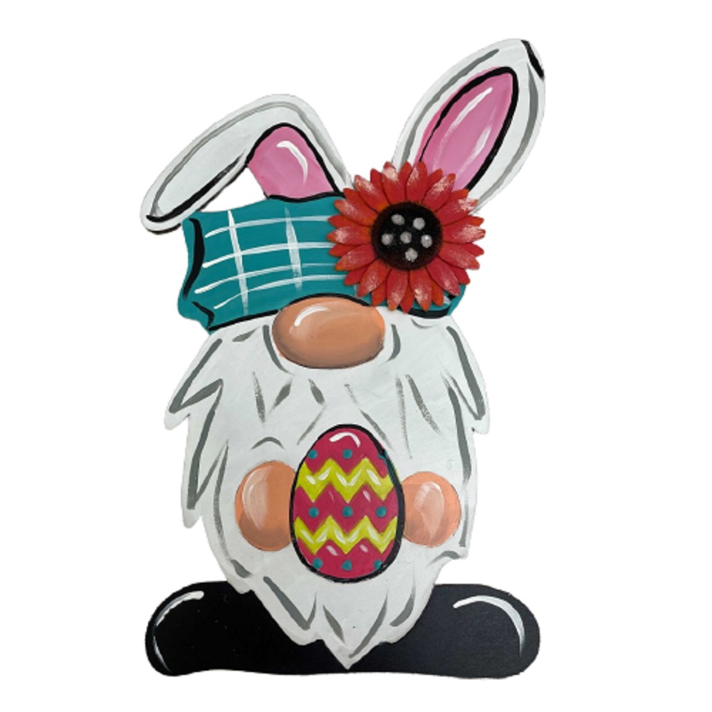 Design By Line Rabbit Gnome MDF Cutout Easter Bunny With Zigzag Egg Pattern - Unfinished For DIY