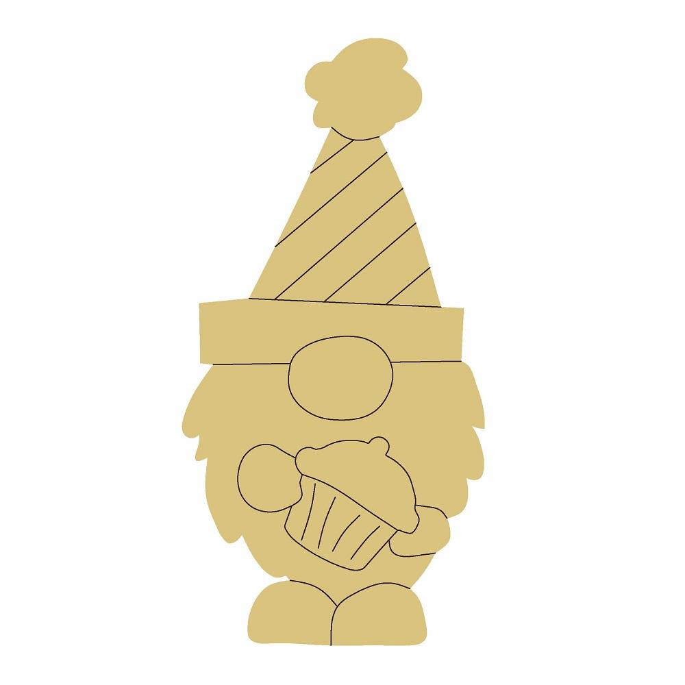 Design By Line Happy Birthday Gnome MDF Cutout Cupcake - Unfinished For DIY