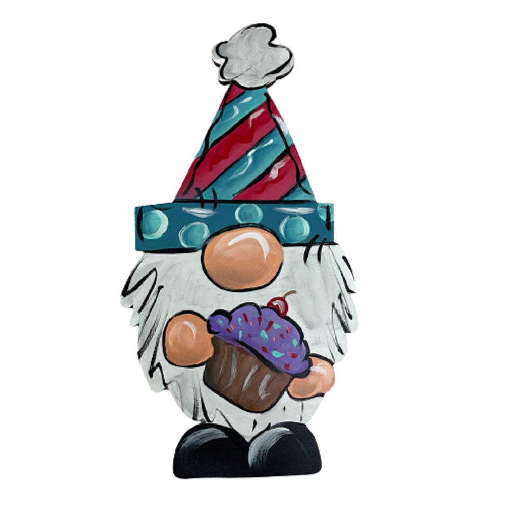 Design By Line Happy Birthday Gnome MDF Cutout Cupcake - Unfinished For DIY