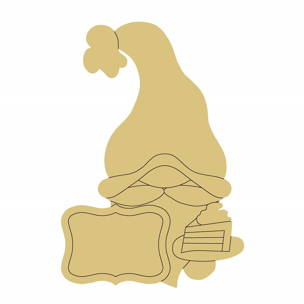 Design By Line Gnome Silhouette MDF Cutout Gnome With Cake - Unfinished For DIY