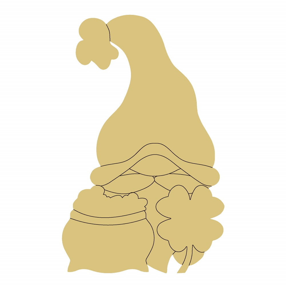 Design By Line Gnome Silhouette MDF Cutout Lucky Gnome With Jar And Clover - Unfinished For DIY