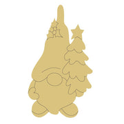 Design By Line Gnome With Christmas Tree MDF Cutout Silhouette - Unfinished For DIY