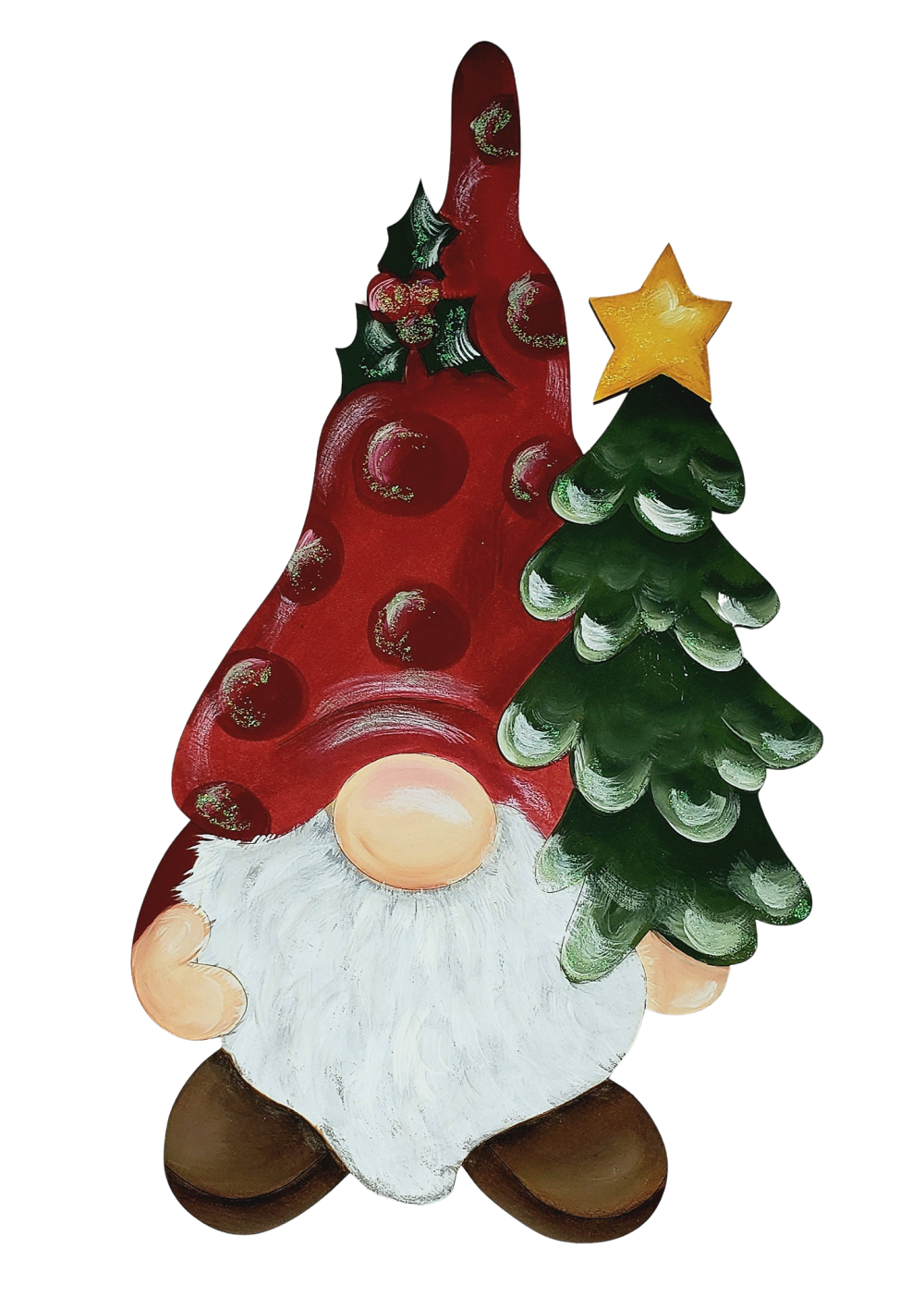 Design By Line Gnome With Christmas Tree MDF Cutout Silhouette - Unfinished For DIY