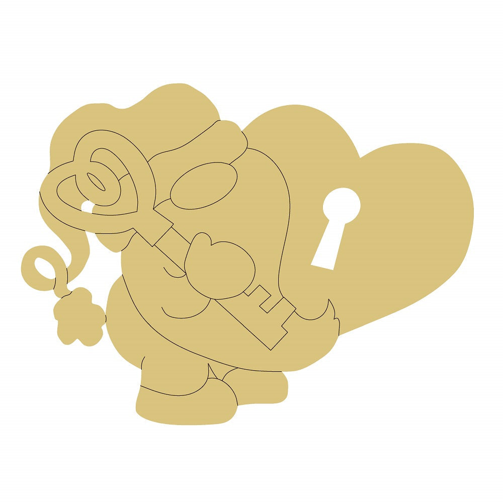 Design By Line Heart MDF Cutout Gnome With Key - Unfinished For DIY