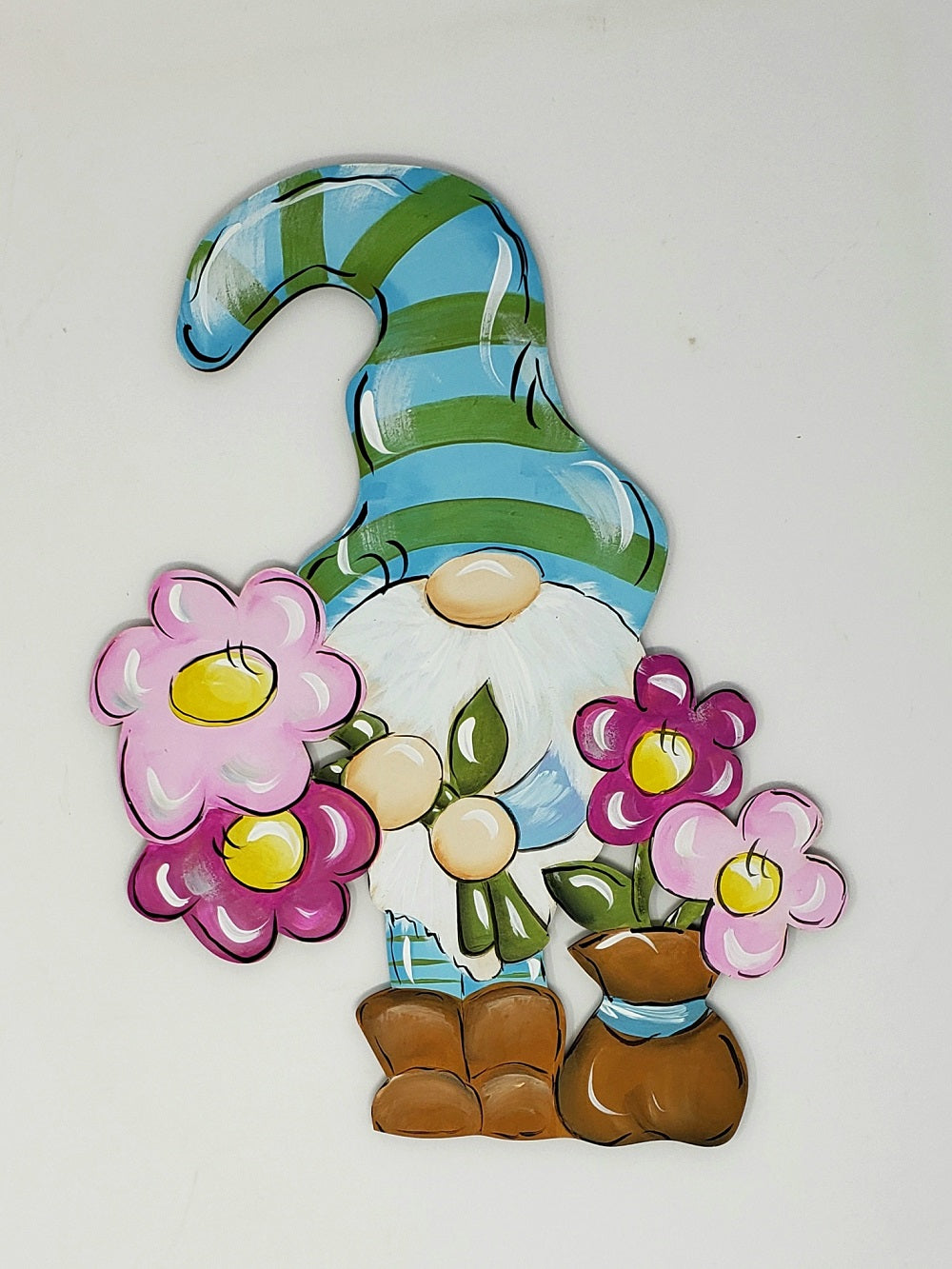 Design By Line Gnome Silhouette MDF Cutout With Flowers - Unfinished For DIY