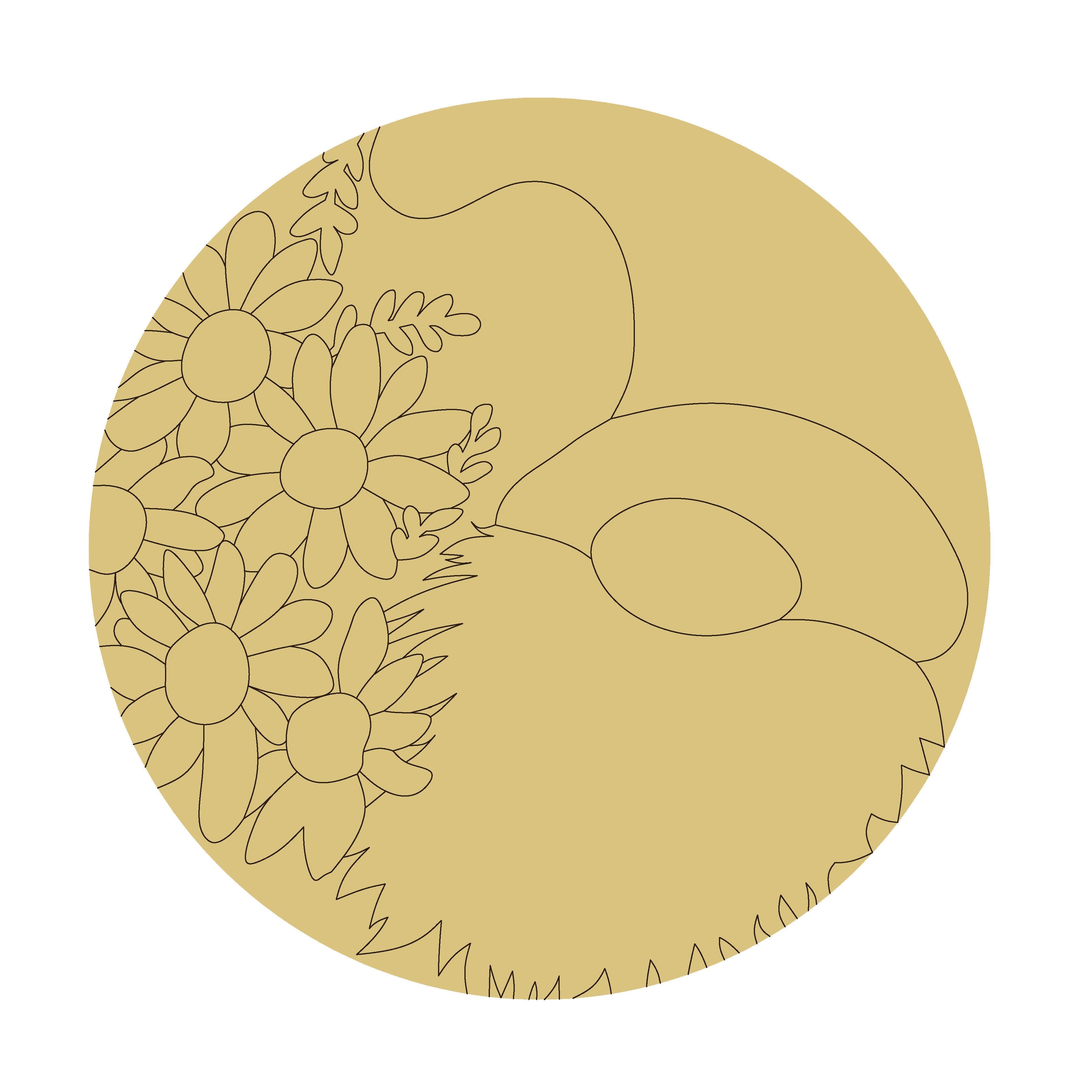 Design By Line Round MDF Cutout Gnome with Flowers - Unfinished For DIY