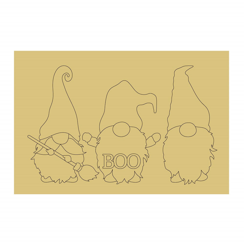 Design By Line Rectangle MDF Cutout Boo Halloween Gnome Trio - Unfinished For DIY