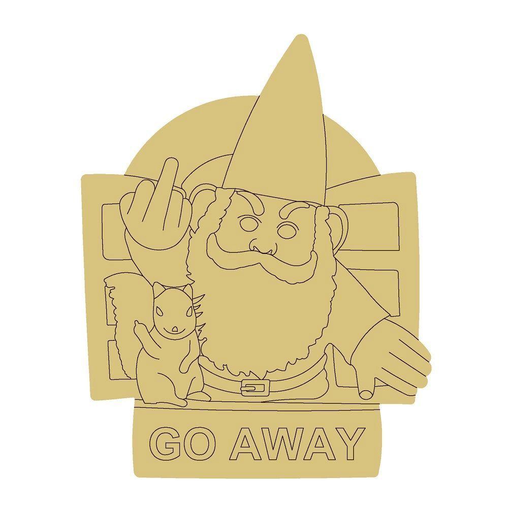 Design By Line Gnome Silhouette MDF Cutout Go Away - Unfinished For DIY
