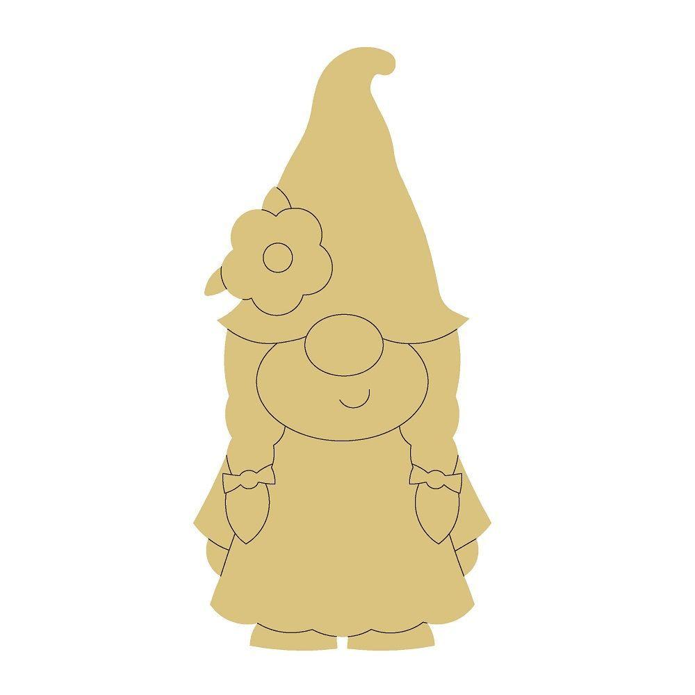 Design By Line Gnome Silhouette MDF Cutout With Flower - Unfinished For DIY