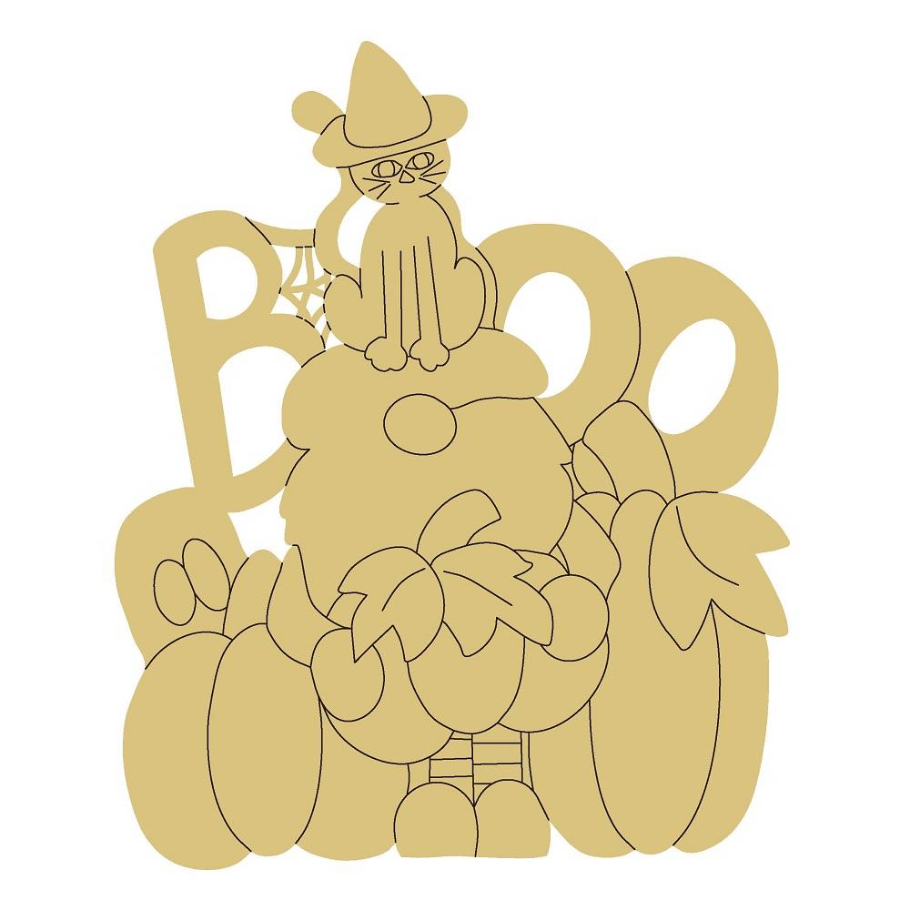 Design By Line Gnome On Pumpkin MDF Cutout Boo Gnome Halloween Silhouette - Unfinished For DIY