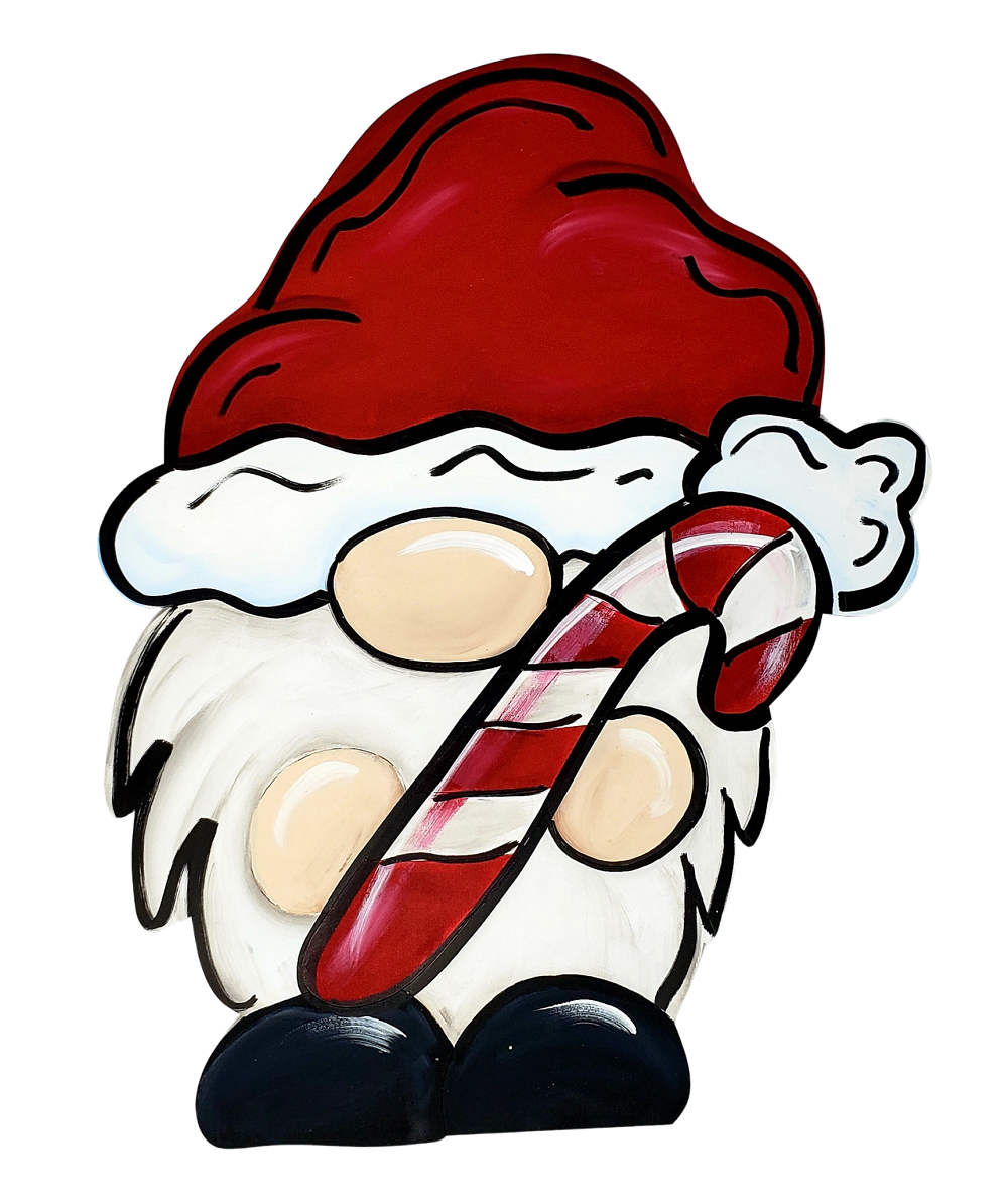 Design By Line Gnome MDF Cutout With Candy Cane - Unfinished For DIY