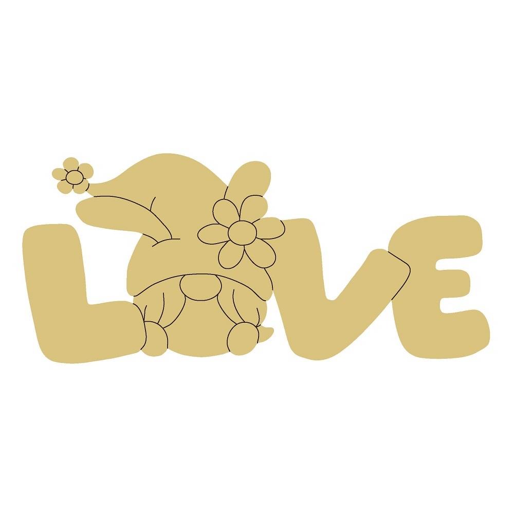 Design By Line Love Word MDF Cutout Gnome - Unfinished For DIY