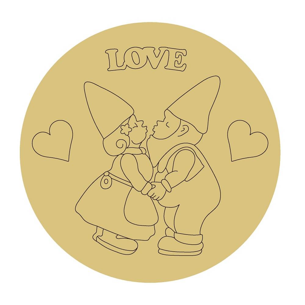 Design By Line Round MDF Cutout Love Gnomes - Unfinished For DIY