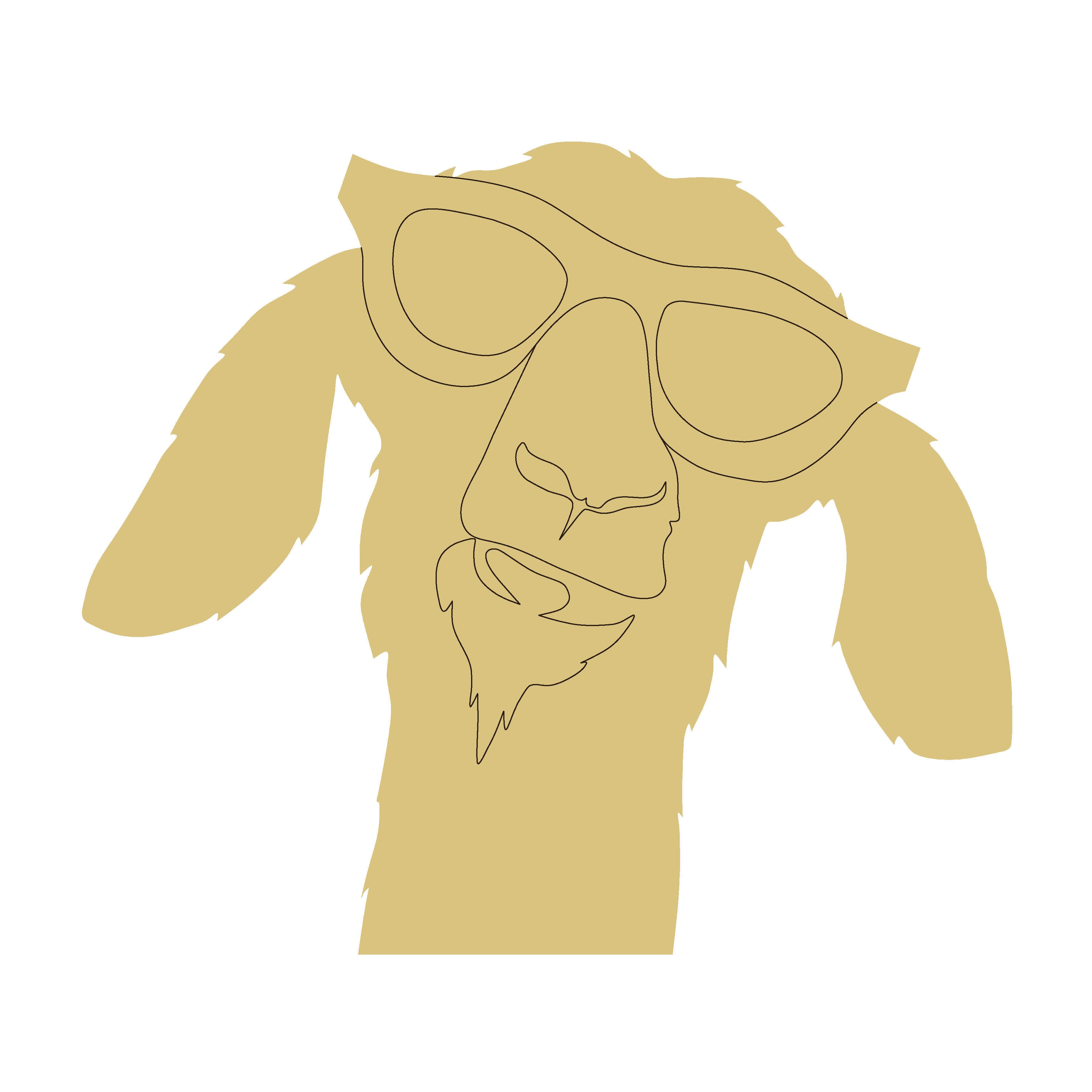 Design By Line Goat Silhouette MDF Cutout Wearing Sunglasses - Unfinished For DIY