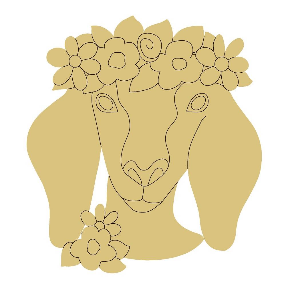 Design By Line Goat Head Silhouette MDF Cutout Goat With Flowers - Unfinished For DIY