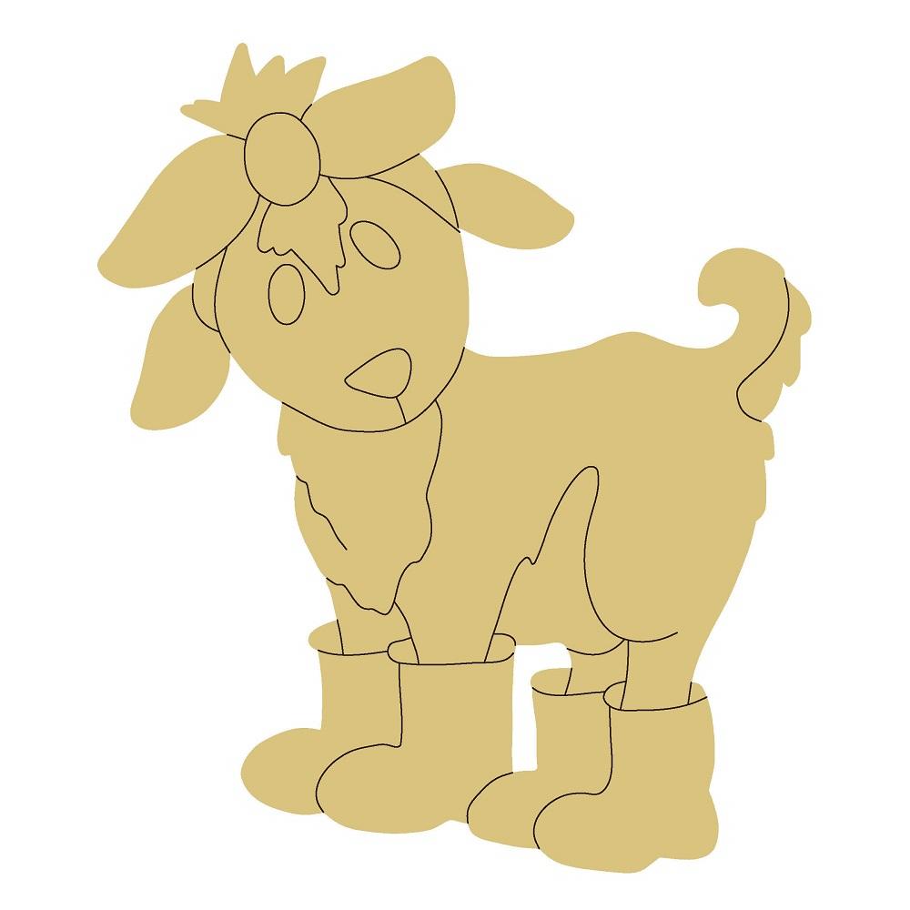 Design By Line Goat MDF Cutout With Flower Crown And Boots Silhouette - Unfinished For DIY