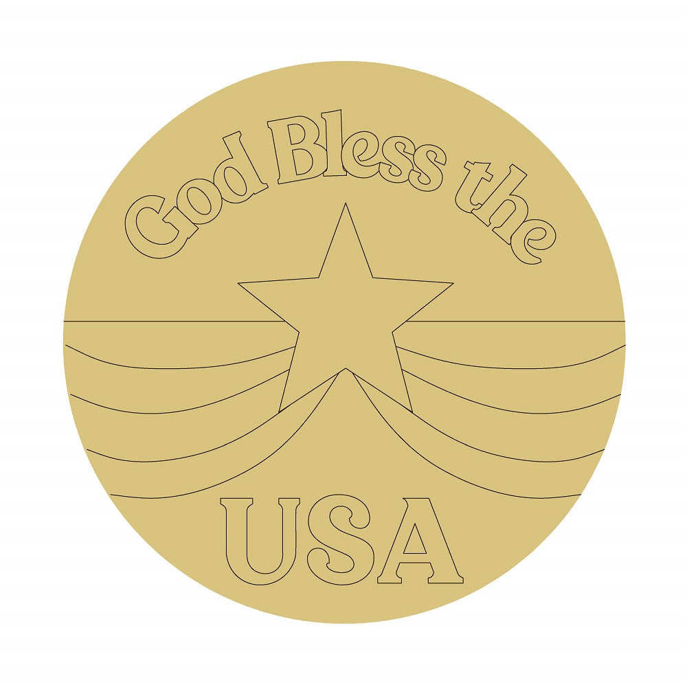 Design By Line Round MDF Cutout God Bless The USA - Unfinished For DIY