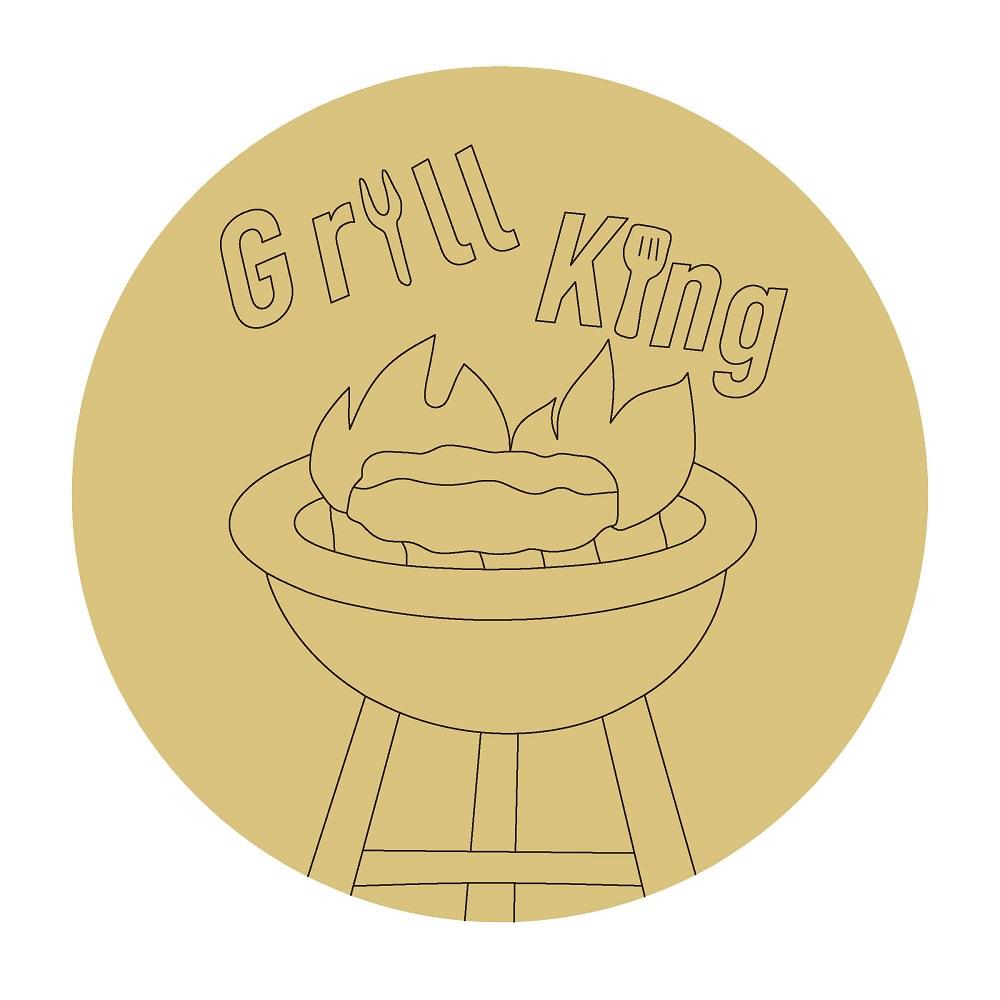 Design By Line Round MDF Cutout Grill King Emblem With Flames - Unfinished For DIY