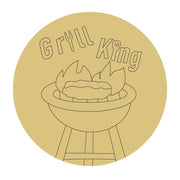 Design By Line Round MDF Cutout Grill King Emblem With Flames - Unfinished For DIY