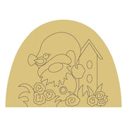 Design By Line Half Oval MDF Cutout Gnome With Bird, House And Flowers - Unfinished For DIY