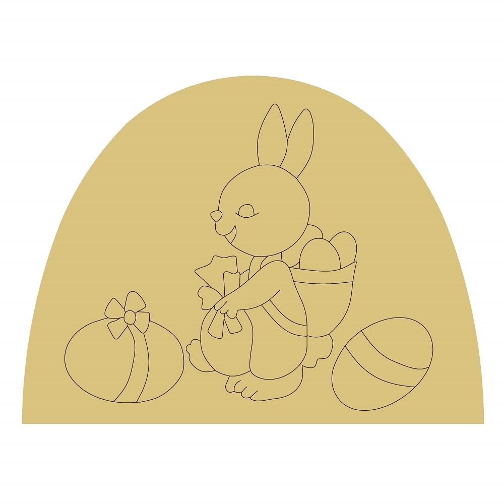 Design By Line Half Oval MDF Cutout Easter Bunny With Basket And Eggs - Unfinished For DIY