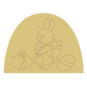 Design By Line Half Oval MDF Cutout Easter Bunny With Basket And Eggs - Unfinished For DIY