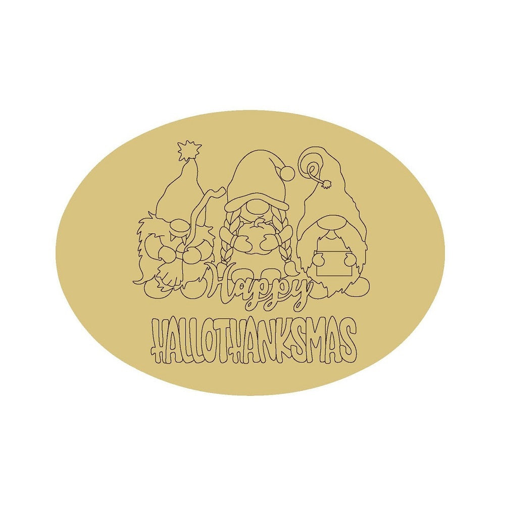 Design By Line Oval MDF Cutout Happy Hallothanksmas - Unfinished For DIY
