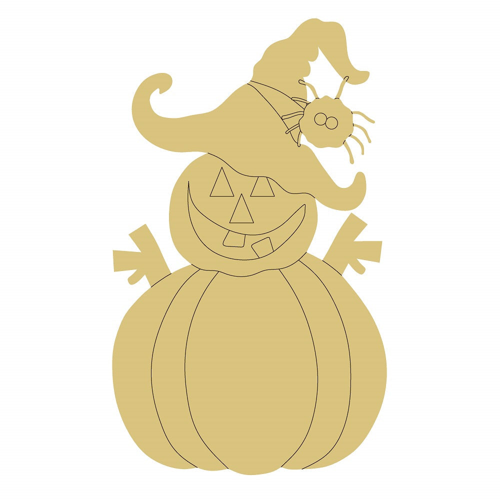 Design By Line Pumpkin MDF Cutout Jack-O-Lantern With Witch Hat - Unfinished For DIY