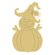Design By Line Pumpkin MDF Cutout Jack-O-Lantern With Witch Hat - Unfinished For DIY