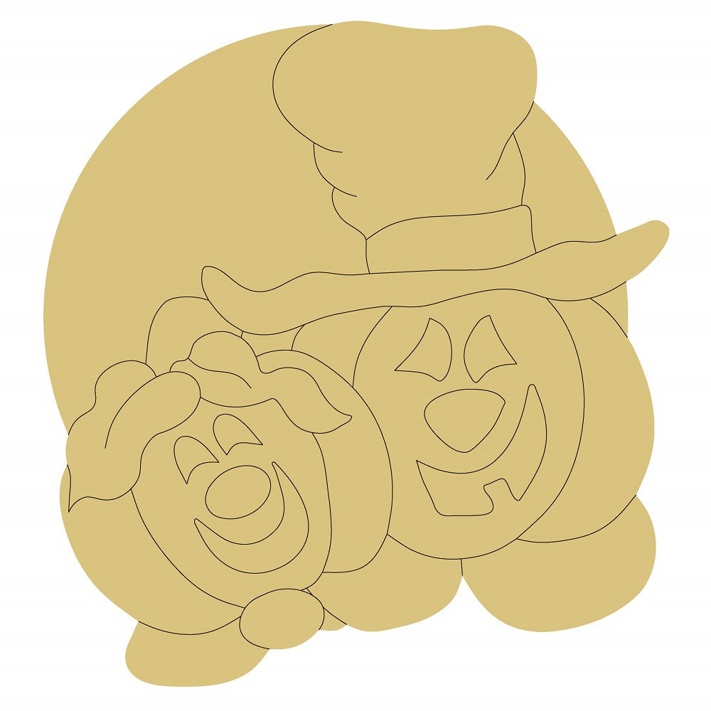 Design By Line Round MDF Cutout Scarecrow And Pumpkin Style 5 - Unfinished For DIY