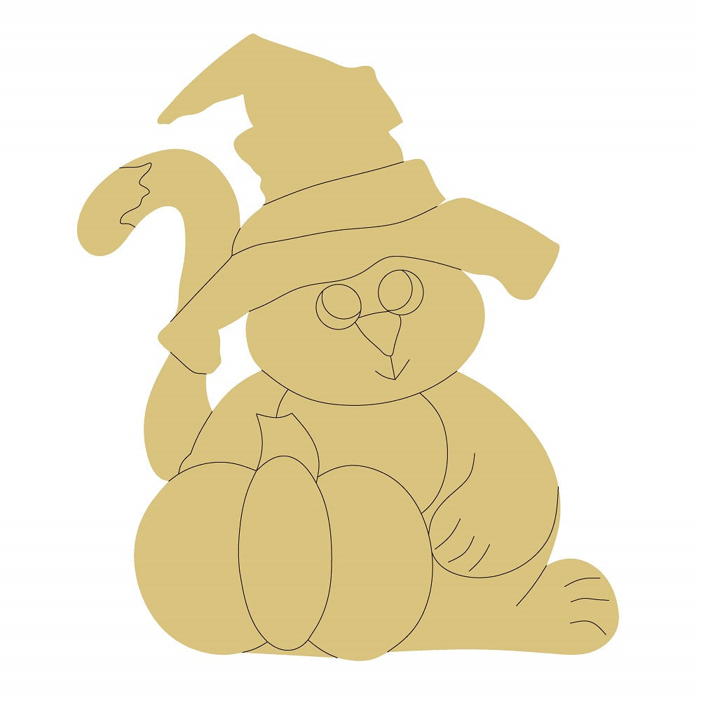 Design By Line Cat MDF Cutout With Witch hat and Pumpkin - Unfinished For DIY