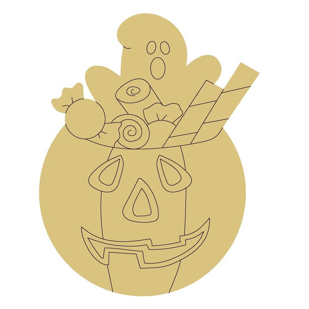 Design By Line  Jack-O-Lantern MDF Cutout Halloween Candy and Ghost  - Unfinished For DIY