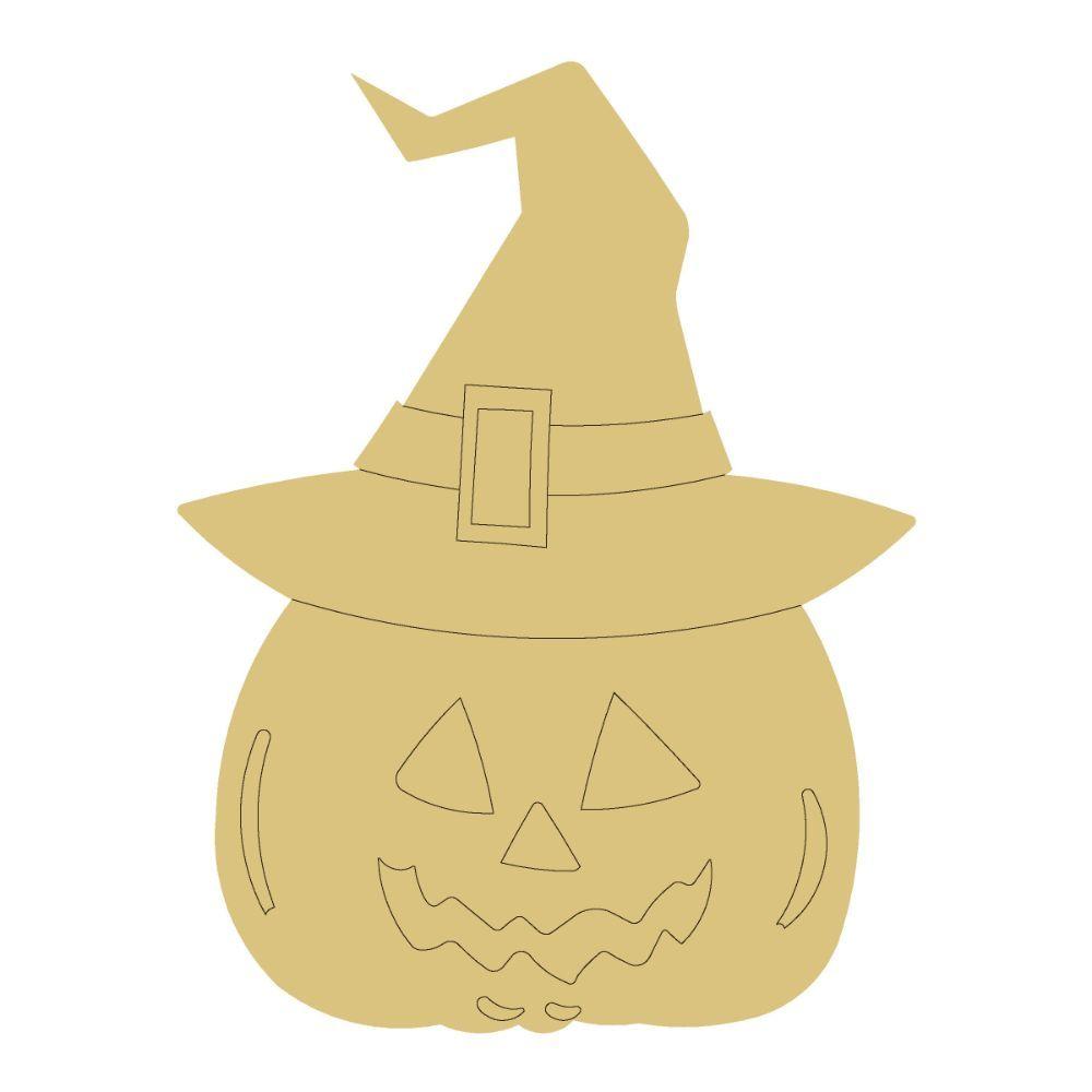 Design By Line Pumpkin MDF Cutout Halloween With Witch Hat Silhouette - Unfinished For DIY
