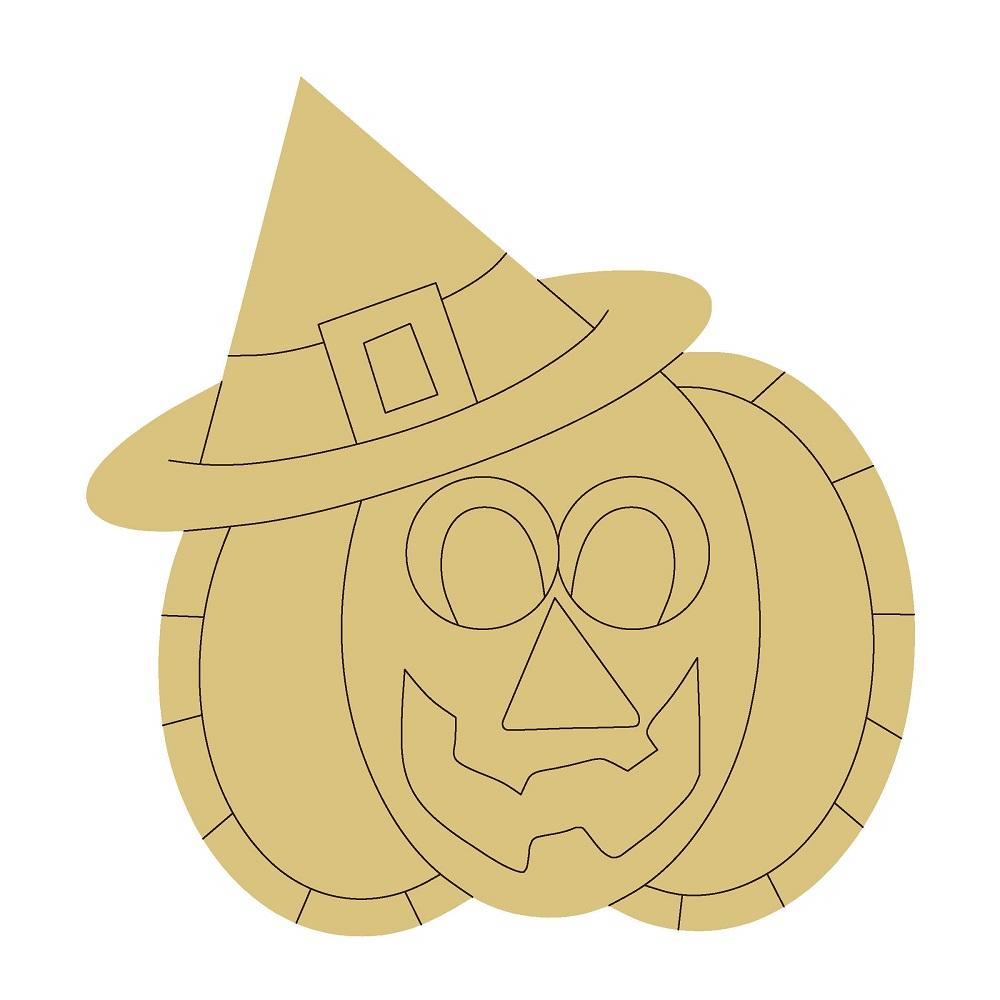Design By Line Pumpkin MDF Cutout Halloween Pumpkin With Witch Hat - Unfinished For DIY
