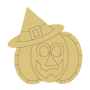 Design By Line Pumpkin MDF Cutout Halloween Pumpkin With Witch Hat - Unfinished For DIY