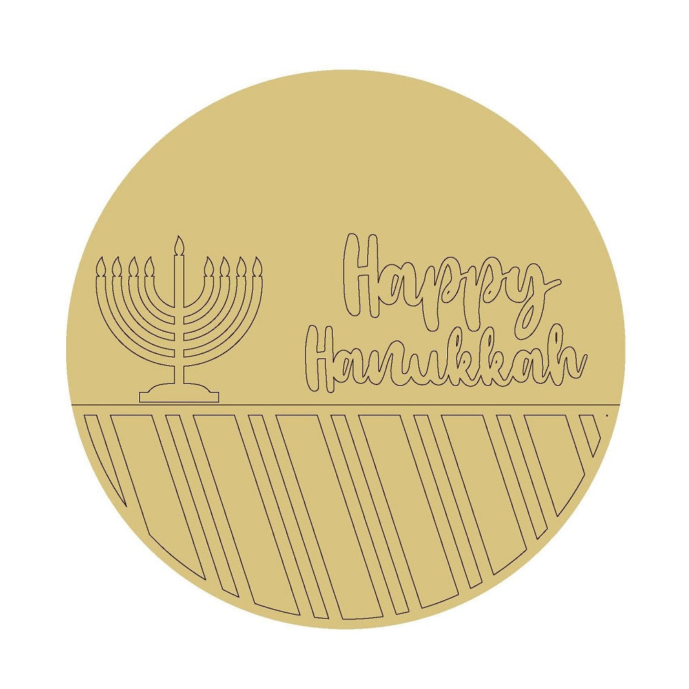Happy Hanukkah Design By Line Unfinished Wood Cutout Style 1