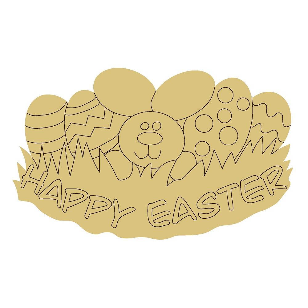 Design By Line Happy Easter Egg MDF Cutout Bunny And Eggs - Unfinished For DIY