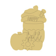Design By Line Pumpkin MDF Cutout Happy Fall Sign With Daisy Flower - Unfinished For DIY