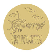 Design By Line Round MDF Cutout Happy Halloween With Bats - Unfinished For DIY