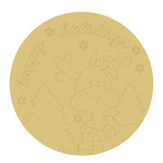 Design By Line Round MDF Cutout Happy Holidays Reindeer Scene With Snowflakes And Trees - Unfinished For DIY