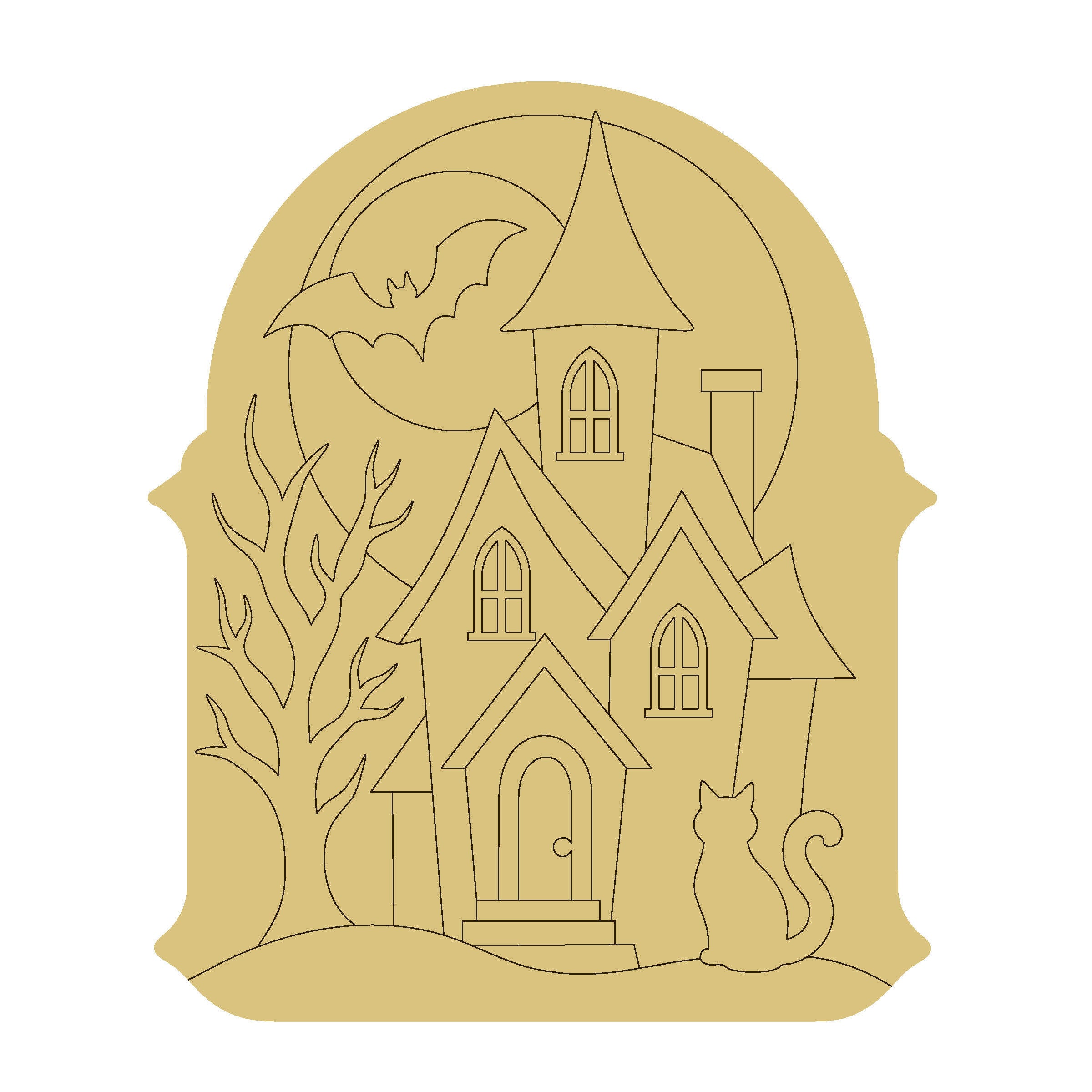 Design By Line Haunted House MDF Cutout Silhouette - Unfinished For DIY