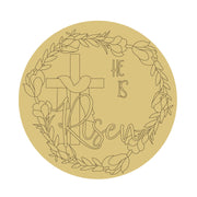 Design By Line Round MDF Cutout He Is Risen Cross - Unfinished For DIY